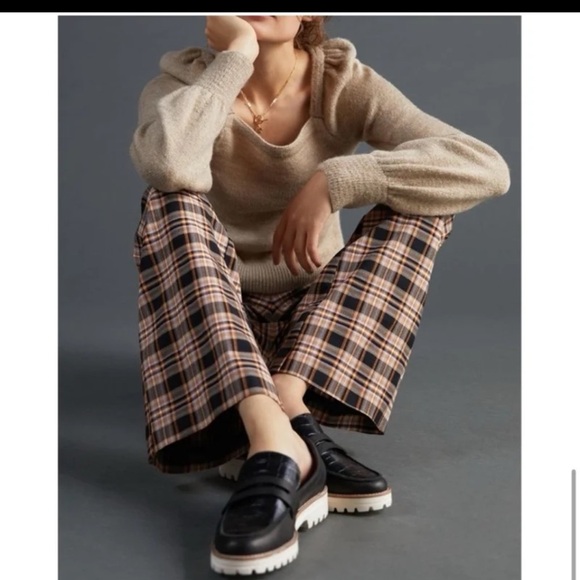Anthropologie Maeve Plaid Flared Cropped Pants in Black Motif
size 12 Petite - Picture 1 of 12